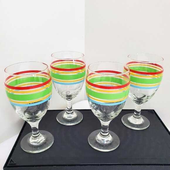 Vintage Libbey Fiestaware Mambo Striped Goblets Set of 4 EUC Iced Tea Glasses - Picture 1 of 10